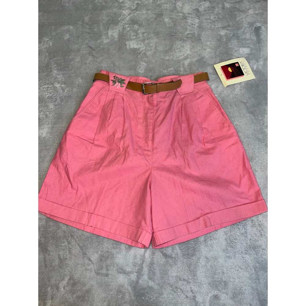 VTG COTTAGECORE Pink Long Shorts with Brown Belt Juniors 13